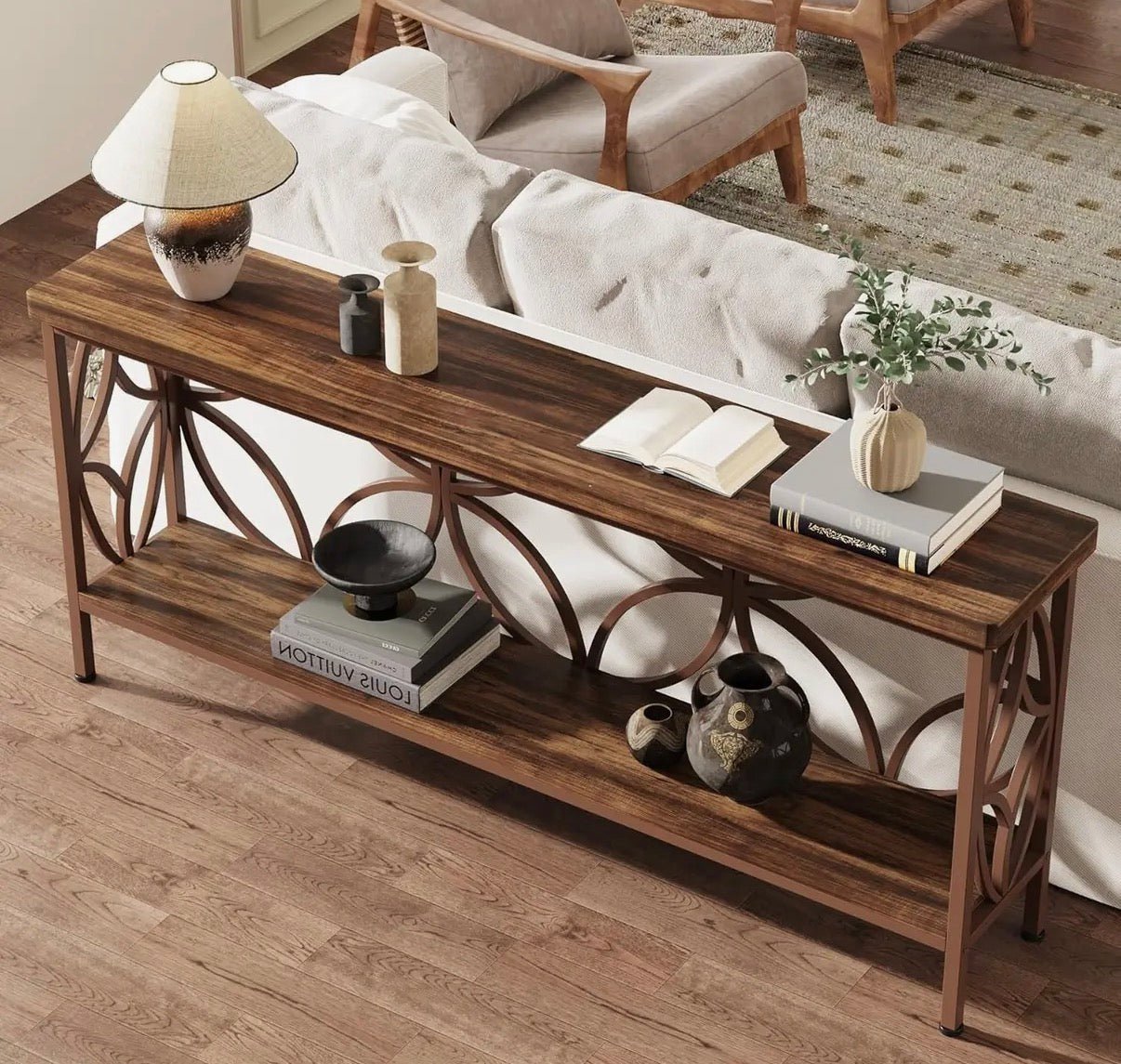 Vintage Scroll Metal Console Table - The Coral Palm LLC
