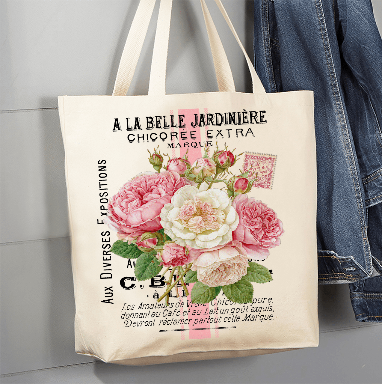 Vintage Shabby Chic French Roses Canvas Tote Bag - The Coral Palm LLC