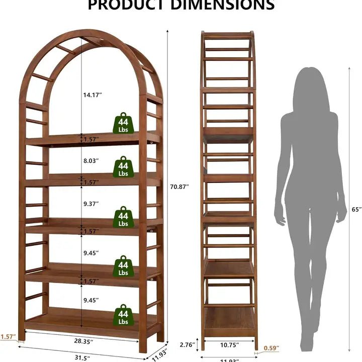 Walnut Vintage Coastal Arch Bookcase - The Coral Palm LLC