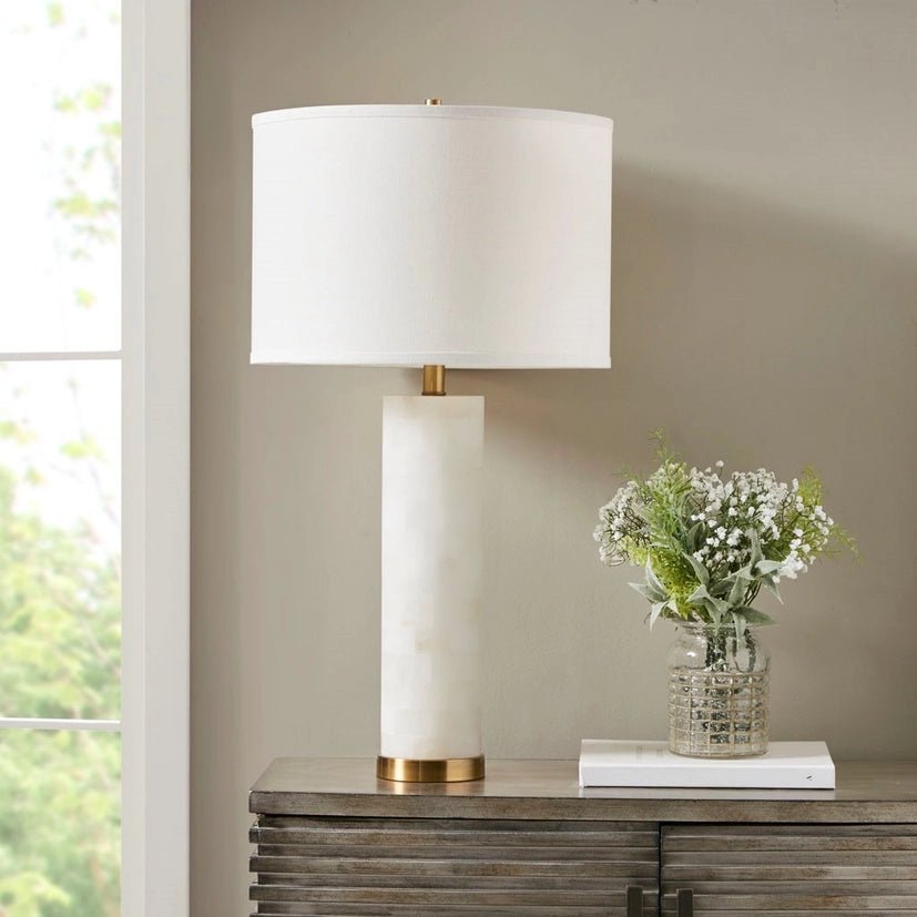 White Alabaster Gold Table Lamp - The Coral Palm LLC