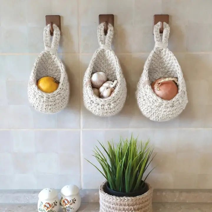 White Woven Hanging Baskets - The Coral Palm LLC