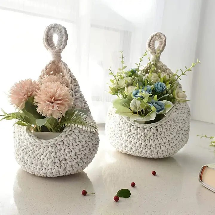 White Woven Hanging Baskets - The Coral Palm LLC