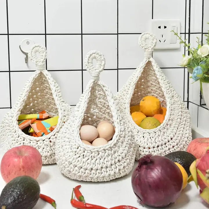 White Woven Hanging Baskets - The Coral Palm LLC