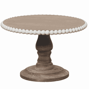Wood 8" Brown Serving Stand with Beaded Accent - The Coral Palm LLC