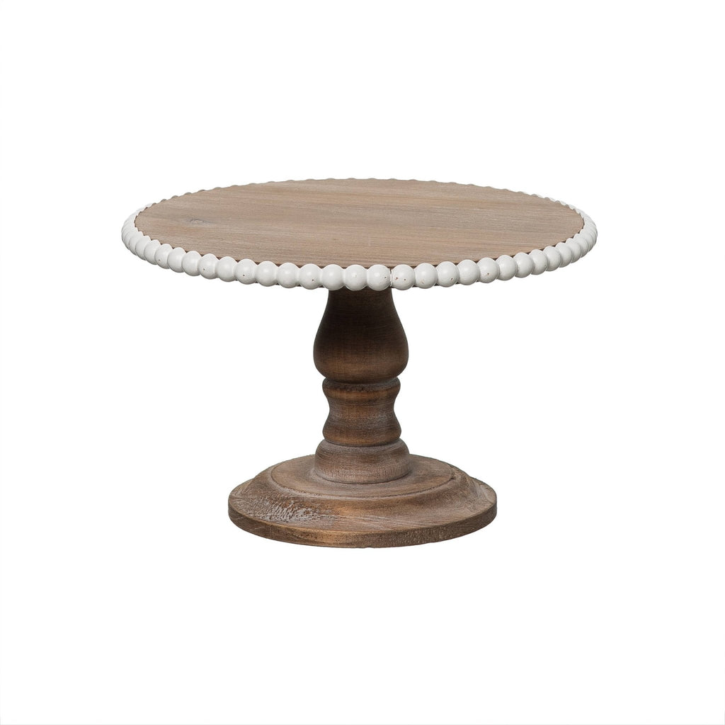 Wood 8" Brown Serving Stand with Beaded Accent - The Coral Palm LLC
