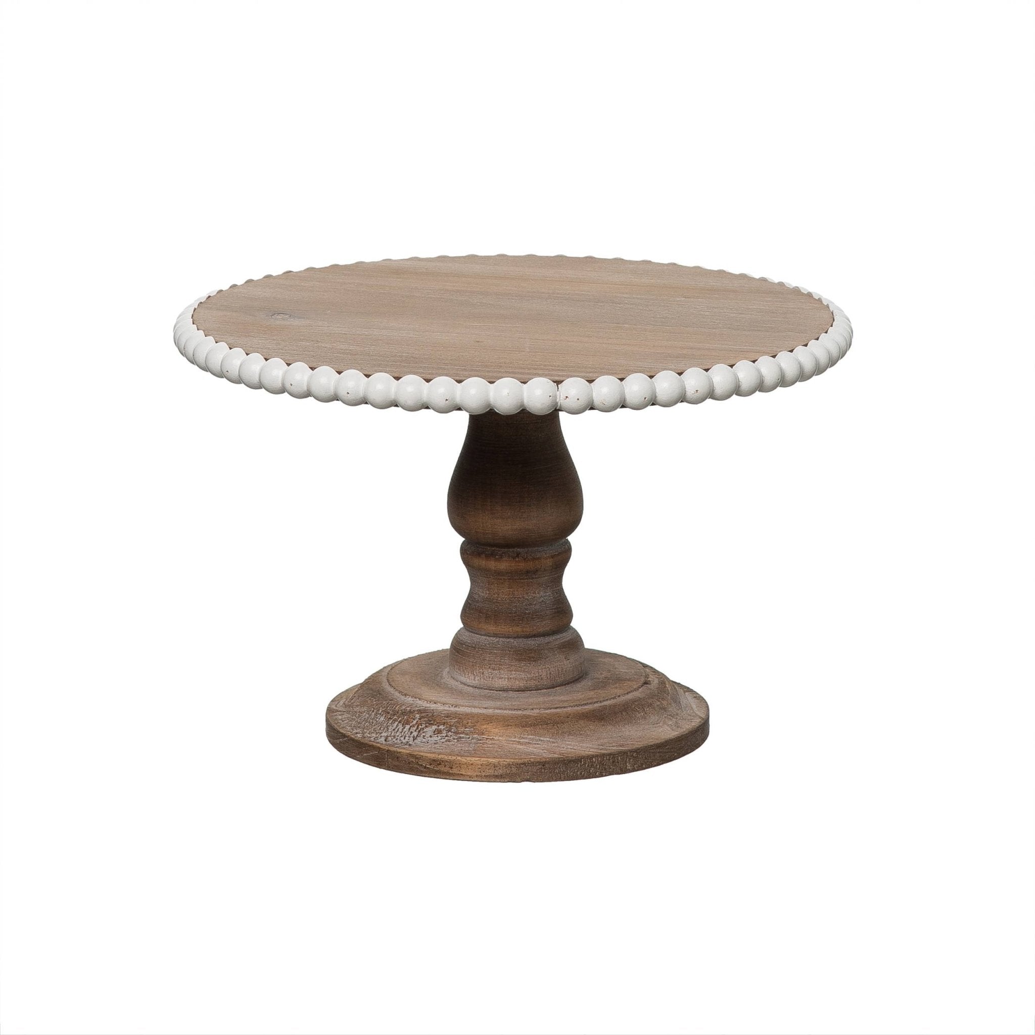 Wood 8" Brown Serving Stand with Beaded Accent - The Coral Palm LLC
