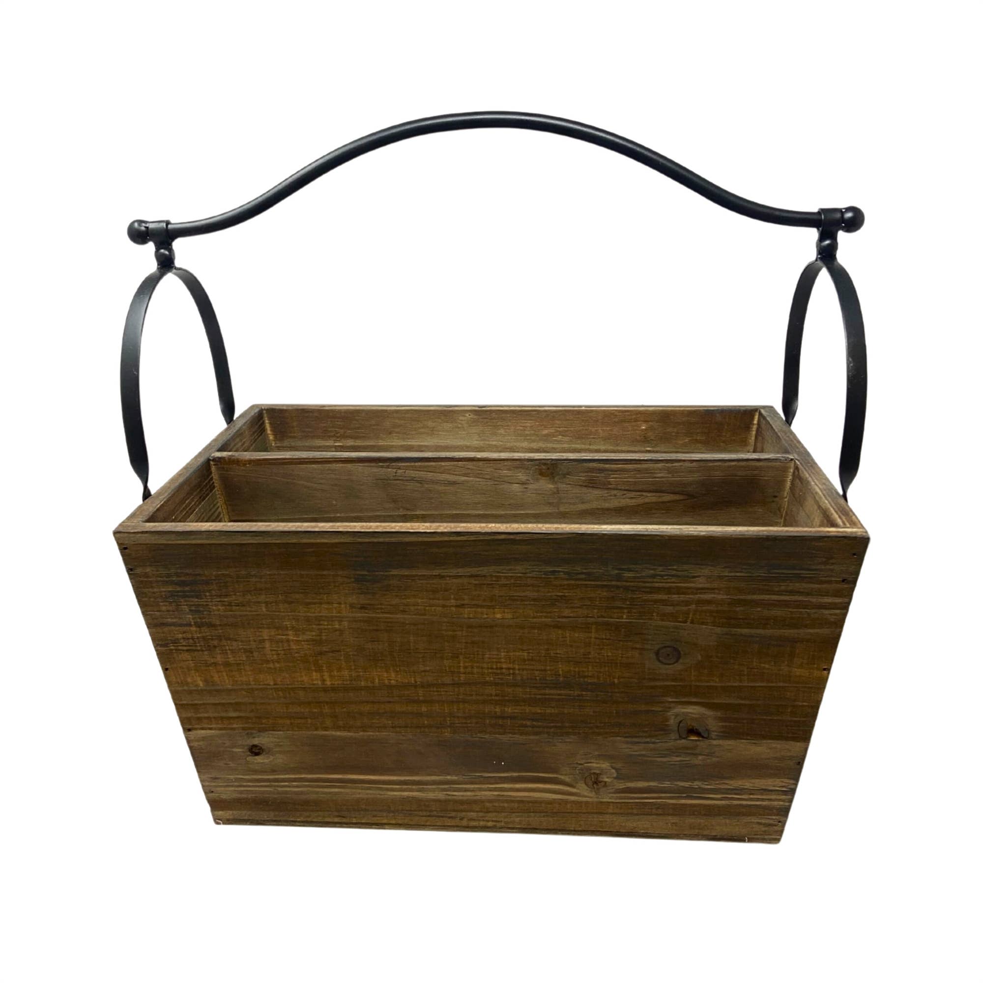 Wood Basket with Metal Handle - The Coral Palm LLC