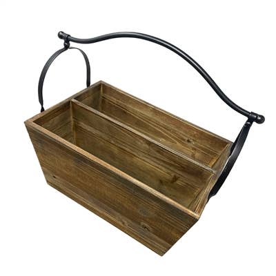 Wood Basket with Metal Handle - The Coral Palm LLC