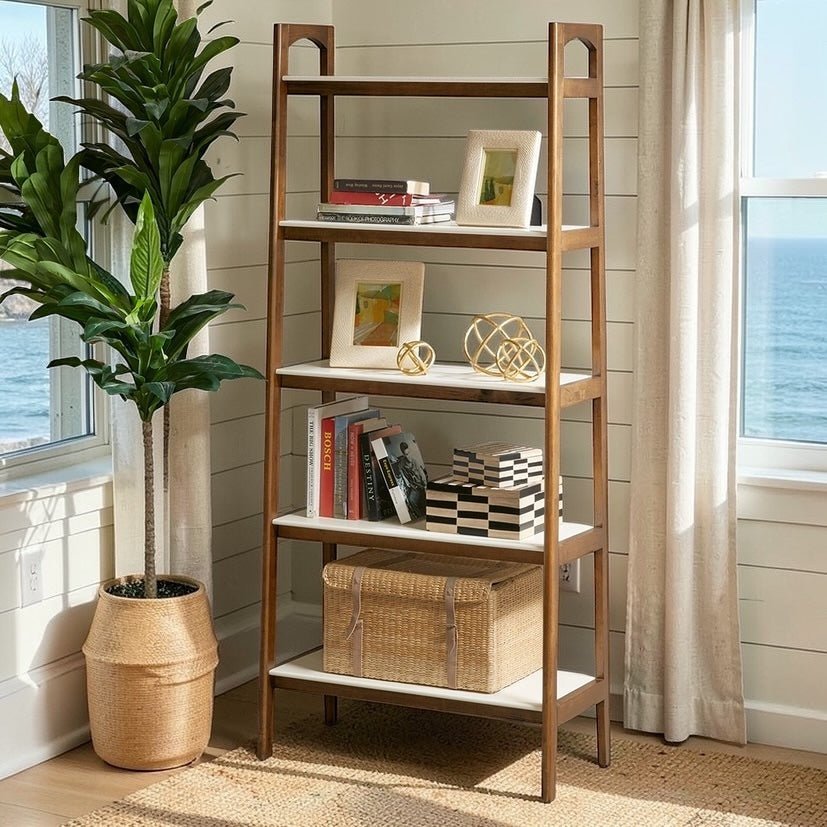 Wood White - Top Bookcase Display Shelf, Pecan - The Coral Palm LLC