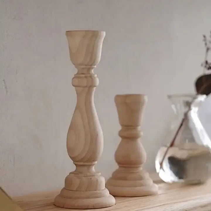 Classic Light Wood Candlestick Holders - The Coral Palm LLC