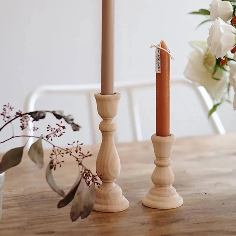Classic Light Wood Candlestick Holders - The Coral Palm LLC